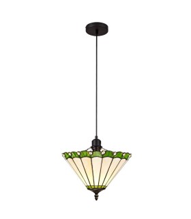 1 Light Uplighter Ceiling Pendant E27 With 30cm Tiffany Shade, Green, Crystal, Black - 1