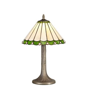 1 Light Tree Like Table Lamp E27 With 30cm Tiffany Shade, Green, Crystal, Aged Antique Brass - 1