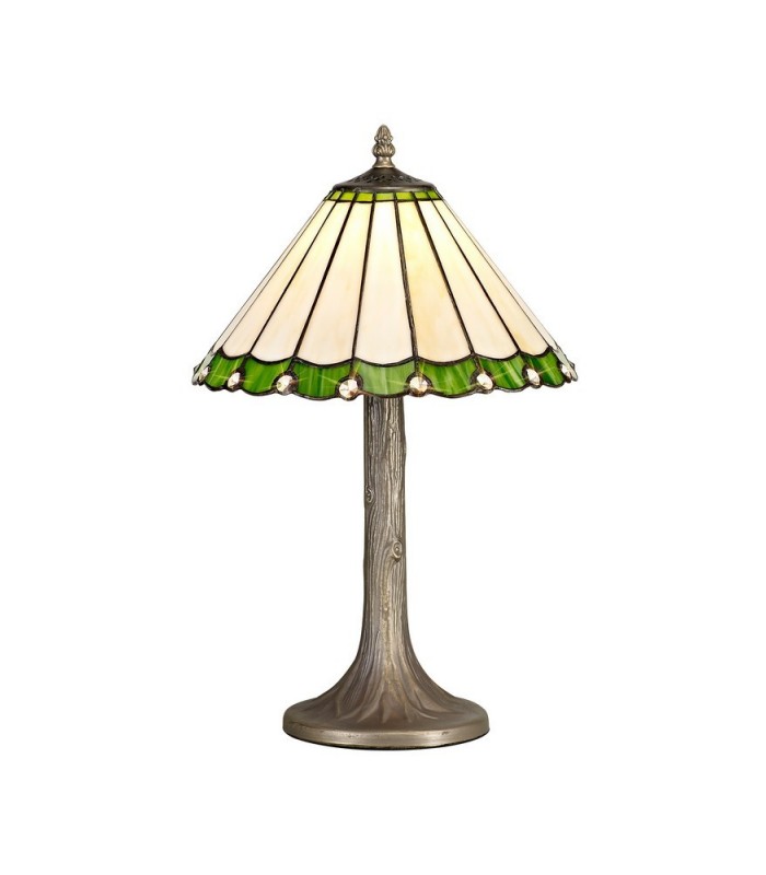 1 Light Tree Like Table Lamp E27 With 30cm Tiffany Shade, Green, Crystal, Aged Antique Brass - 1