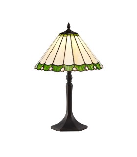 1 Light Octagonal Table Lamp E27 With 30cm Tiffany Shade, Green, Crystal, Aged Antique Brass - 1