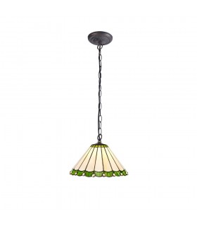 1 Light Downlighter Ceiling Pendant E27 With 30cm Tiffany Shade, Green, Crystal, Aged Antique Brass - 1