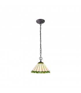 2 Light Downlighter Ceiling Pendant E27 With 30cm Tiffany Shade, Green, Crystal, Aged Antique Brass - 1
