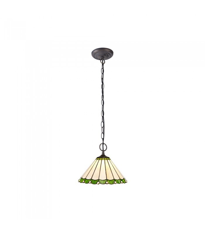 2 Light Downlighter Ceiling Pendant E27 With 30cm Tiffany Shade, Green, Crystal, Aged Antique Brass - 1