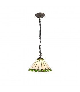 3 Light Downlighter Ceiling Pendant E27 With 30cm Tiffany Shade, Green, Crystal, Aged Antique Brass - 1