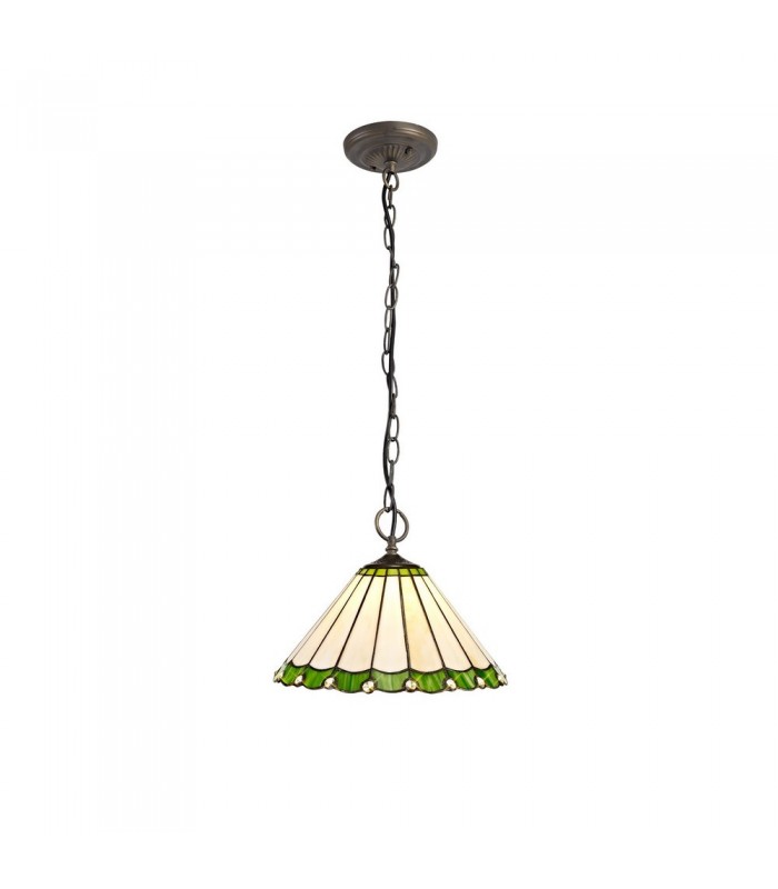 3 Light Downlighter Ceiling Pendant E27 With 30cm Tiffany Shade, Green, Crystal, Aged Antique Brass - 1