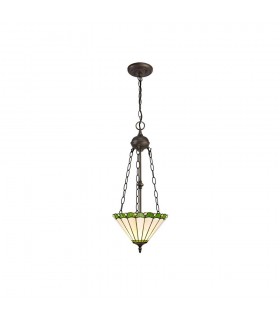 2 Light Uplighter Ceiling Pendant E27 With 30cm Tiffany Shade, Green, Crystal, Aged Antique Brass - 1
