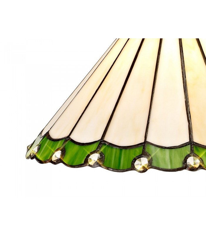 2 Light Uplighter Ceiling Pendant E27 With 30cm Tiffany Shade, Green, Crystal, Aged Antique Brass - 11