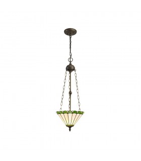 3 Light Uplighter Ceiling Pendant E27 With 30cm Tiffany Shade, Green, Crystal, Aged Antique Brass - 1