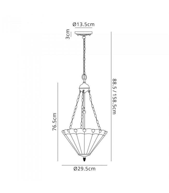 3 Light Uplighter Ceiling Pendant E27 With 30cm Tiffany Shade, Green, Crystal, Aged Antique Brass - 2