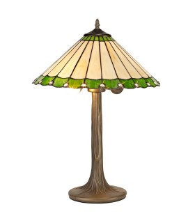 2 Light Tree Like Table Lamp E27 With 40cm Tiffany Shade, Green, Crystal, Aged Antique Brass - 1
