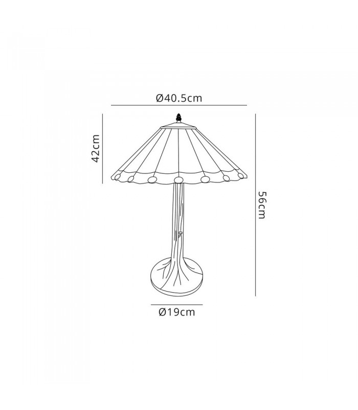 2 Light Tree Like Table Lamp E27 With 40cm Tiffany Shade, Green, Crystal, Aged Antique Brass - 2