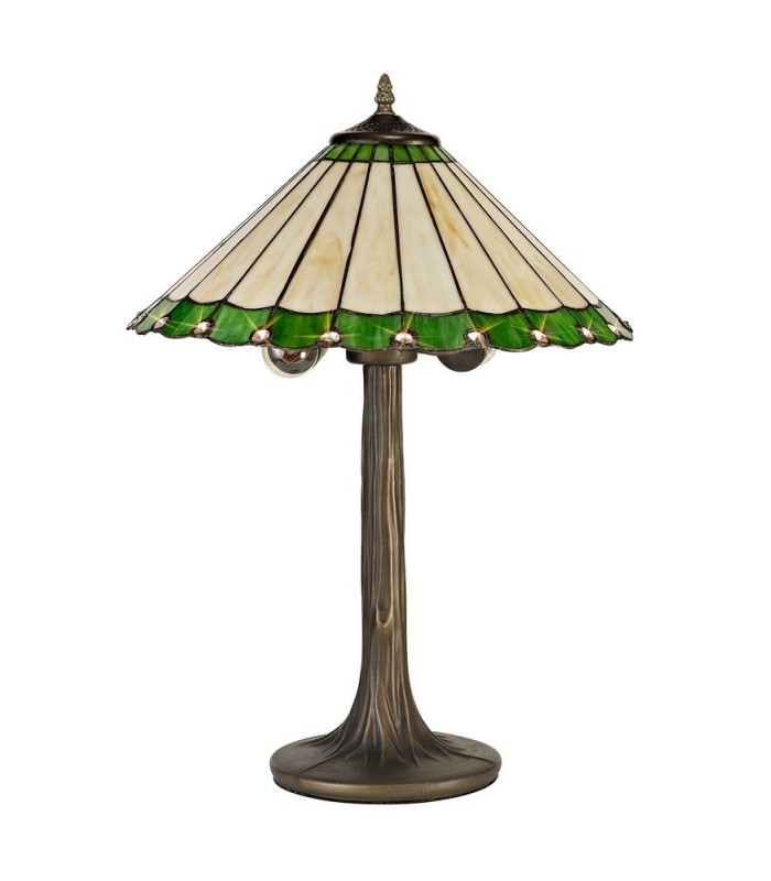 2 Light Tree Like Table Lamp E27 With 40cm Tiffany Shade, Green, Crystal, Aged Antique Brass - 3
