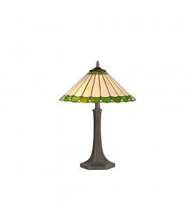 2 Light Octagonal Table Lamp E27 With 40cm Tiffany Shade, Green, Crystal, Aged Antique Brass - 1