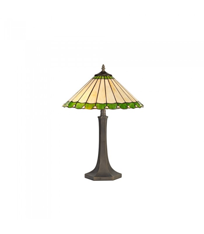 2 Light Octagonal Table Lamp E27 With 40cm Tiffany Shade, Green, Crystal, Aged Antique Brass - 1