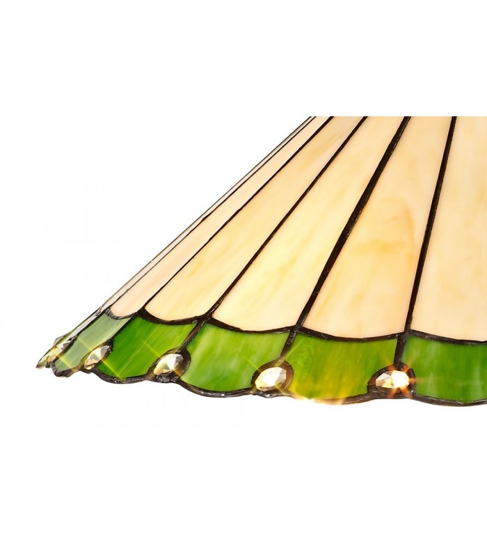 2 Light Octagonal Table Lamp E27 With 40cm Tiffany Shade, Green, Crystal, Aged Antique Brass - 11
