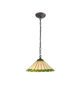 1 Light Downlighter Ceiling Pendant E27 With 40cm Tiffany Shade, Green, Crystal, Aged Antique Brass - 1