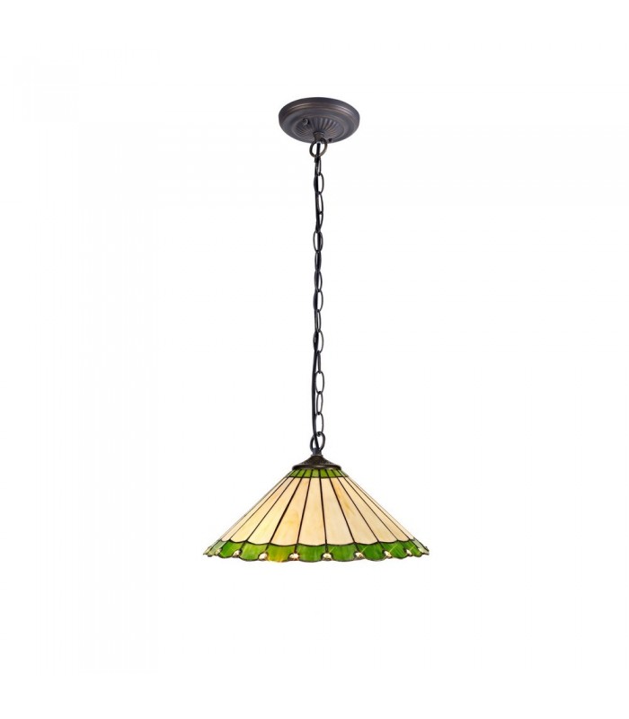 1 Light Downlighter Ceiling Pendant E27 With 40cm Tiffany Shade, Green, Crystal, Aged Antique Brass - 1