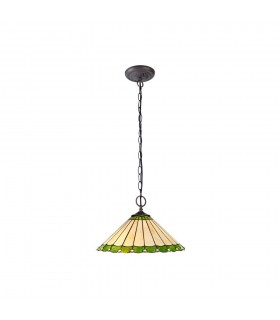 2 Light Downlighter Ceiling Pendant E27 With 40cm Tiffany Shade, Green, Crystal, Aged Antique Brass - 1