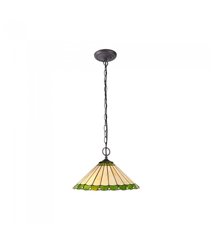 2 Light Downlighter Ceiling Pendant E27 With 40cm Tiffany Shade, Green, Crystal, Aged Antique Brass - 1