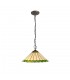 3 Light Downlighter Ceiling Pendant E27 With 40cm Tiffany Shade, Green, Crystal, Aged Antique Brass - 1