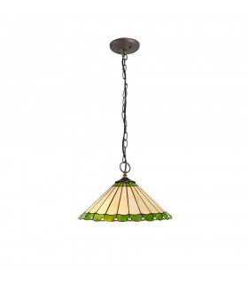 3 Light Downlighter Ceiling Pendant E27 With 40cm Tiffany Shade, Green, Crystal, Aged Antique Brass - 1