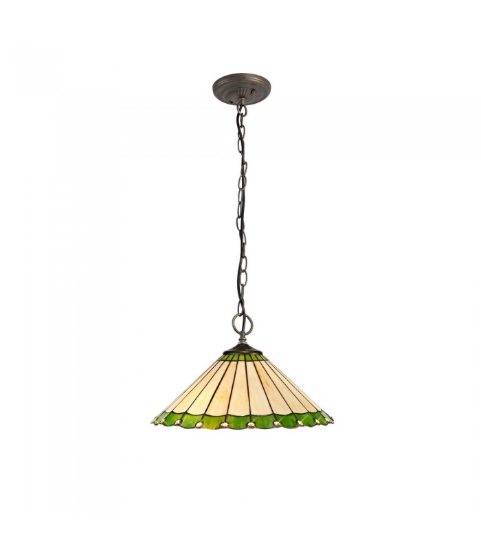 3 Light Downlighter Ceiling Pendant E27 With 40cm Tiffany Shade, Green, Crystal, Aged Antique Brass - 1