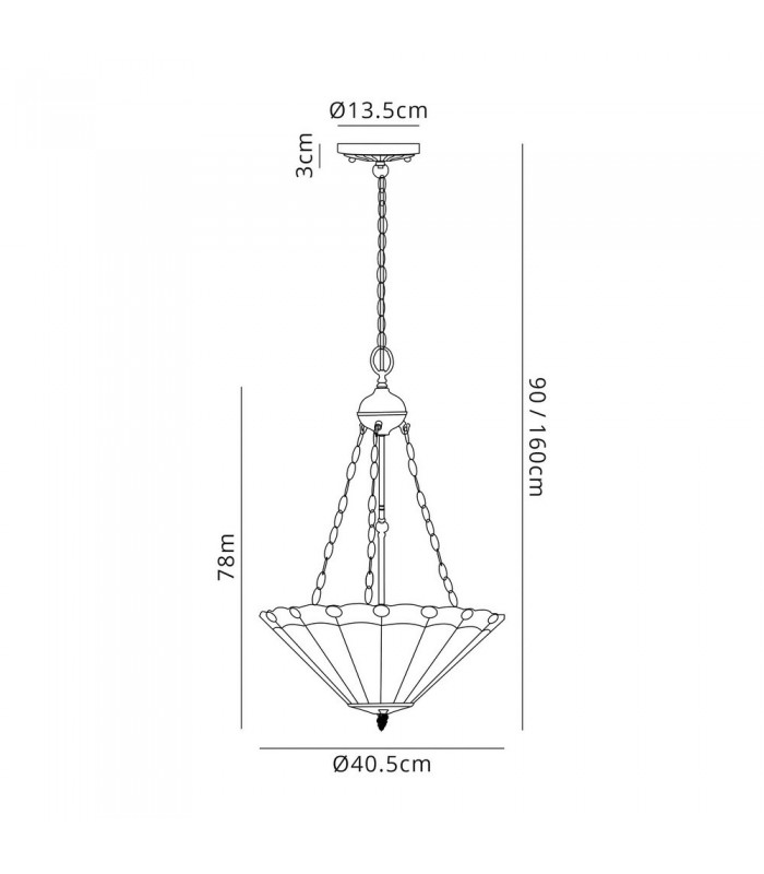 3 Light Uplighter Ceiling Pendant E27 With 40cm Tiffany Shade, Green, Crystal, Aged Antique Brass - 2