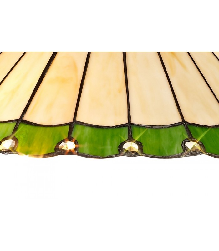 3 Light Uplighter Ceiling Pendant E27 With 40cm Tiffany Shade, Green, Crystal, Aged Antique Brass - 10