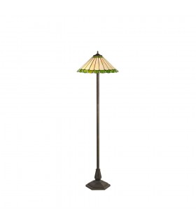 2 Light Octagonal Floor Lamp E27 With 40cm Tiffany Shade, Green, Crystal, Aged Antique Brass - 1