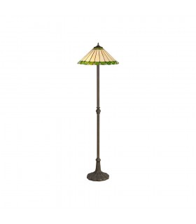 2 Light Leaf Design Floor Lamp E27 With 40cm Tiffany Shade, Green, Crystal, Aged Antique Brass - 1