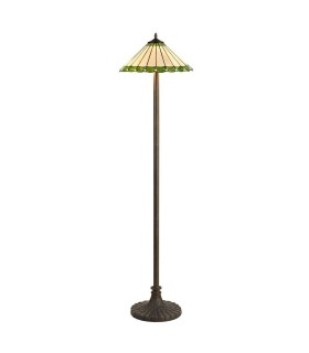 2 Light Stepped Design Floor Lamp E27 With 40cm Tiffany Shade, Green, Crystal, Aged Antique Brass - 1