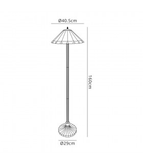 2 Light Stepped Design Floor Lamp E27 With 40cm Tiffany Shade, Green, Crystal, Aged Antique Brass - 2