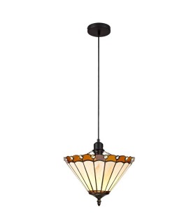 1 Light Uplighter Ceiling Pendant E27 With 30cm Tiffany Shade, Amber, Crystal, Black - 1