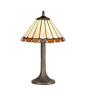 1 Light Tree Like Table Lamp E27 With 30cm Tiffany Shade, Amber, Crystal, Aged Antique Brass - 1