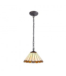 1 Light Downlighter Ceiling Pendant E27 With 30cm Tiffany Shade, Amber, Crystal, Aged Antique Brass - 1