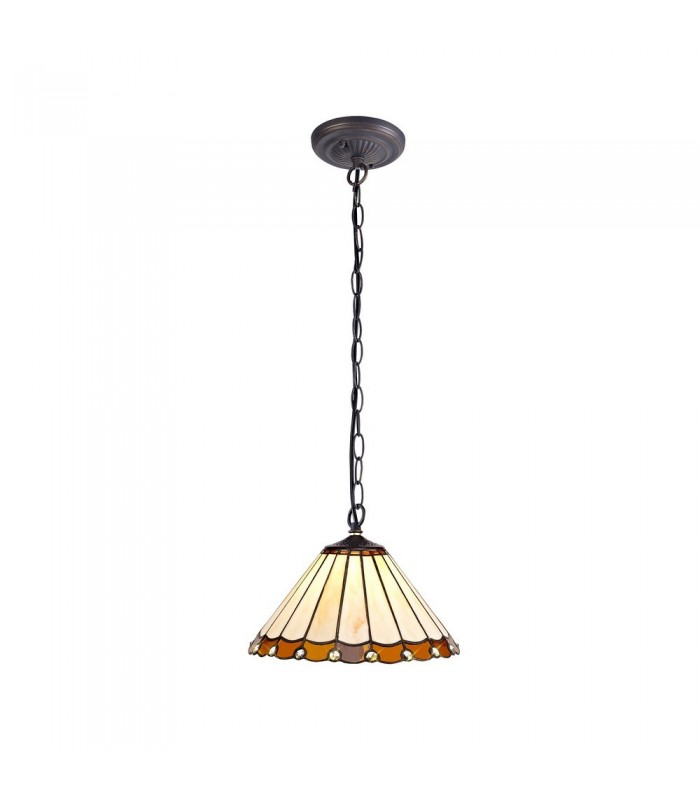 1 Light Downlighter Ceiling Pendant E27 With 30cm Tiffany Shade, Amber, Crystal, Aged Antique Brass - 1