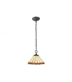 2 Light Downlighter Ceiling Pendant E27 With 30cm Tiffany Shade, Amber, Crystal, Aged Antique Brass - 1