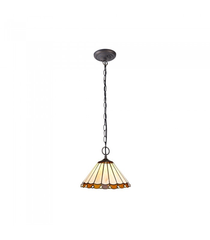 2 Light Downlighter Ceiling Pendant E27 With 30cm Tiffany Shade, Amber, Crystal, Aged Antique Brass - 1