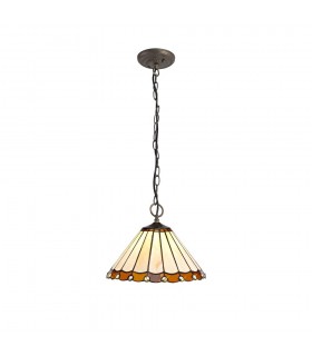 3 Light Downlighter Ceiling Pendant E27 With 30cm Tiffany Shade, Amber, Crystal, Aged Antique Brass - 1