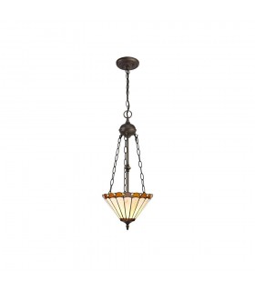 2 Light Uplighter Ceiling Pendant E27 With 30cm Tiffany Shade, Amber, Crystal, Aged Antique Brass - 1