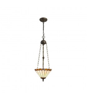 3 Light Uplighter Ceiling Pendant E27 With 30cm Tiffany Shade, Amber, Crystal, Aged Antique Brass - 1
