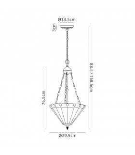 3 Light Uplighter Ceiling Pendant E27 With 30cm Tiffany Shade, Amber, Crystal, Aged Antique Brass - 2