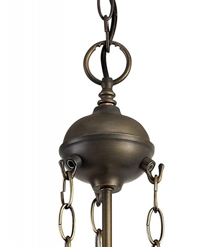 3 Light Uplighter Ceiling Pendant E27 With 30cm Tiffany Shade, Amber, Crystal, Aged Antique Brass - 4