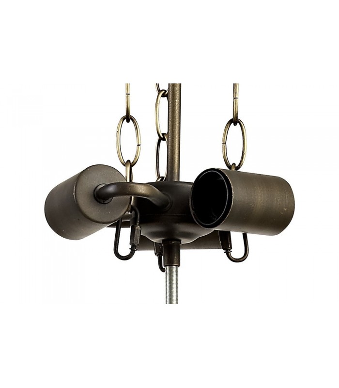 3 Light Uplighter Ceiling Pendant E27 With 30cm Tiffany Shade, Amber, Crystal, Aged Antique Brass - 6