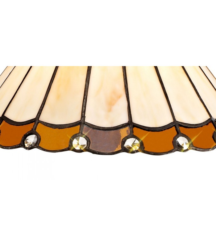 3 Light Uplighter Ceiling Pendant E27 With 30cm Tiffany Shade, Amber, Crystal, Aged Antique Brass - 11