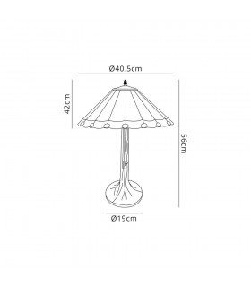 2 Light Tree Like Table Lamp E27 With 40cm Tiffany Shade, Amber, Crystal, Aged Antique Brass - 2