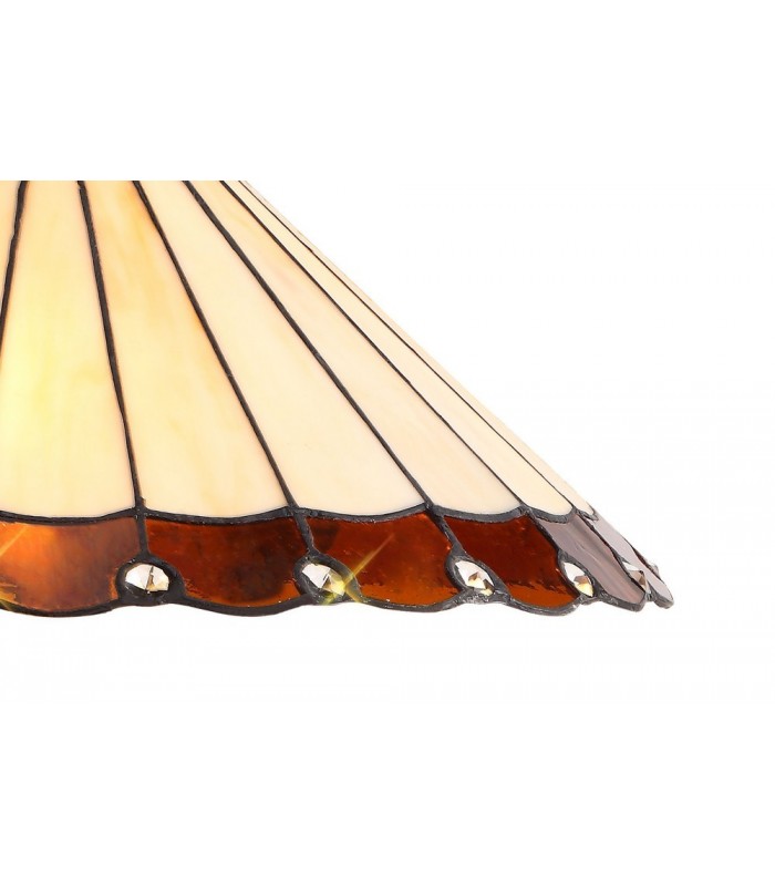 2 Light Octagonal Table Lamp E27 With 40cm Tiffany Shade, Amber, Crystal, Aged Antique Brass - 11