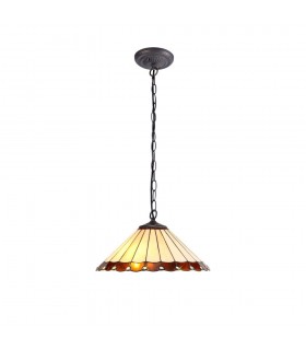 1 Light Downlighter Ceiling Pendant E27 With 40cm Tiffany Shade, Amber, Crystal, Aged Antique Brass - 1