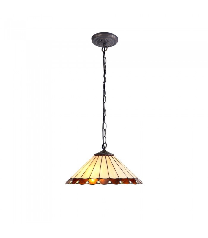1 Light Downlighter Ceiling Pendant E27 With 40cm Tiffany Shade, Amber, Crystal, Aged Antique Brass - 1