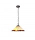 2 Light Downlighter Ceiling Pendant E27 With 40cm Tiffany Shade, Amber, Crystal, Aged Antique Brass - 1
